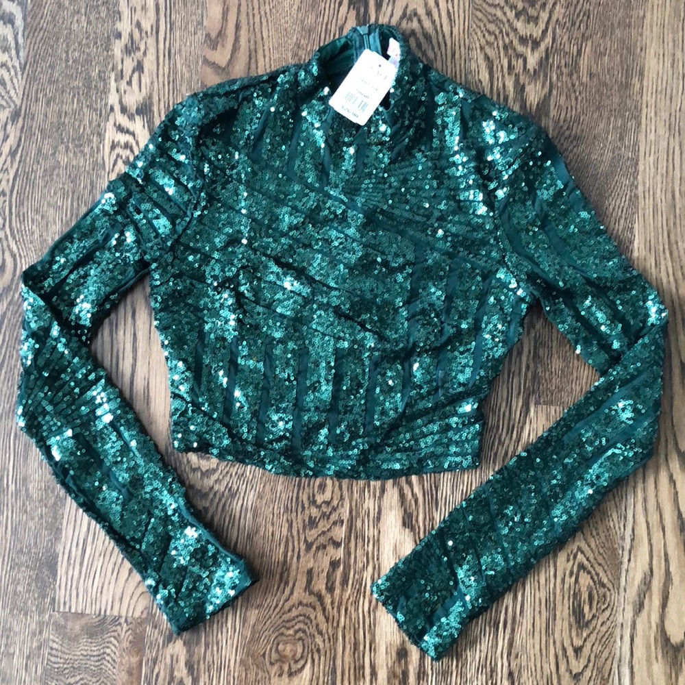 Green Sequin Crop Top NEW